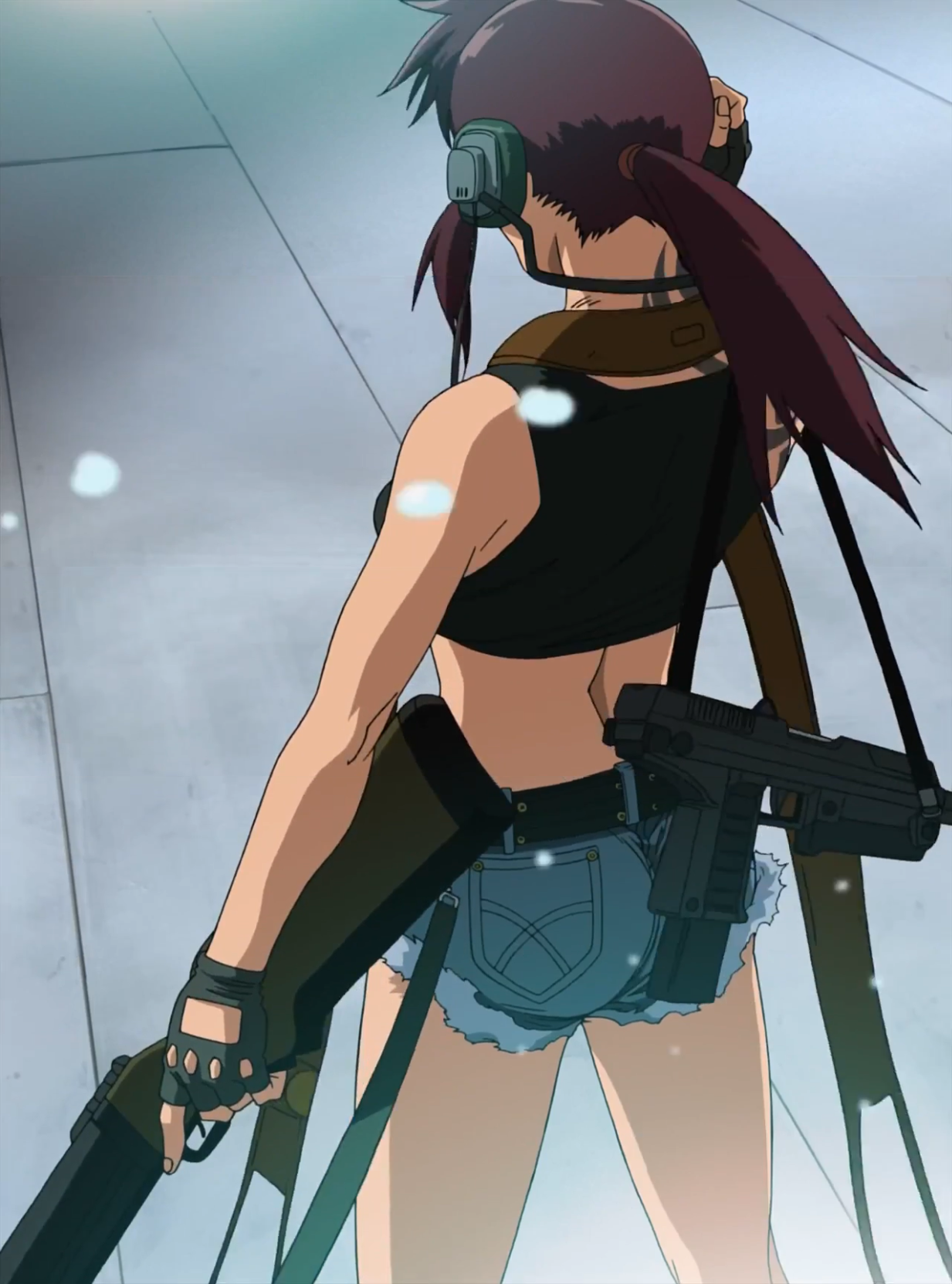 revy prepares weapons and headphones.png